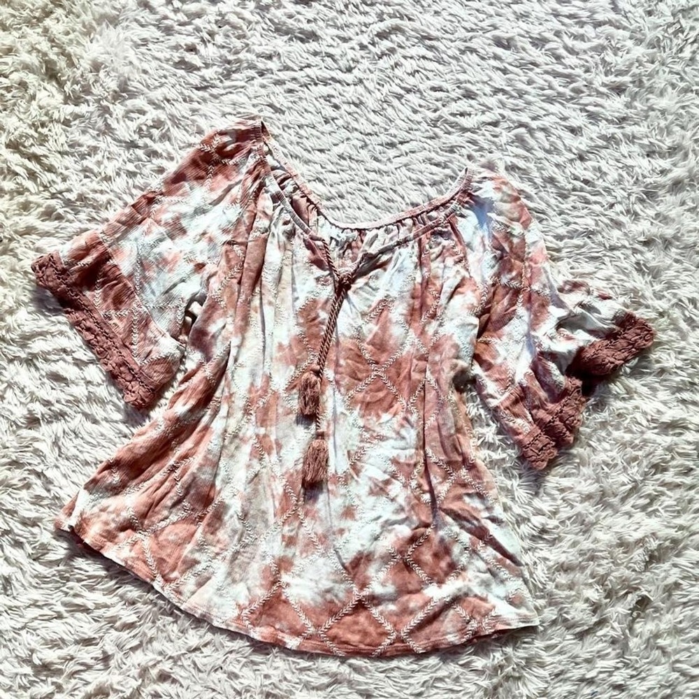 Whimsical Boho Tie Dye Hippie Embroidered Festival Top Womens 2 Indie Flowy Soft